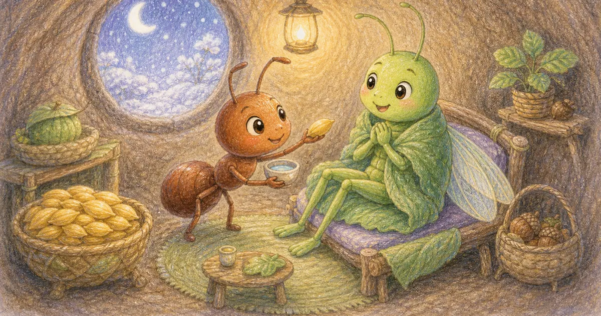 螞蟻與蚱蜢插畫：第 7 段