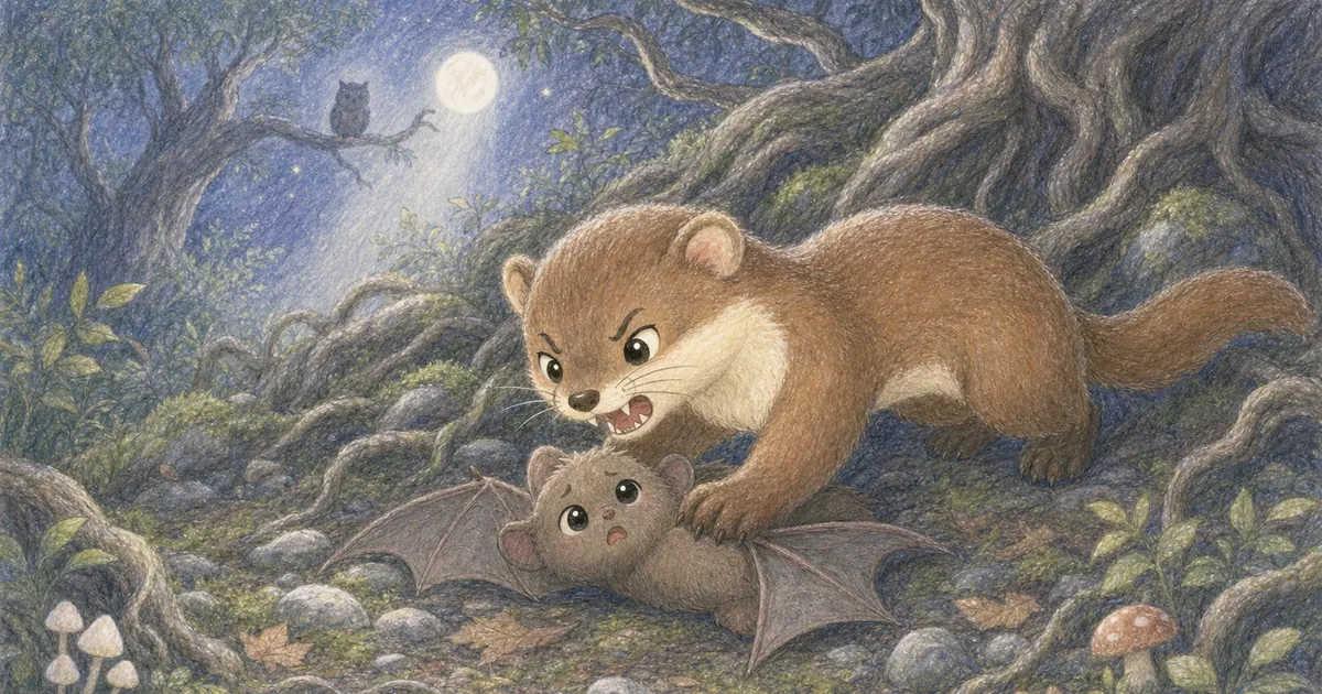 蝙蝠與黃鼠狼插畫:第 4 段