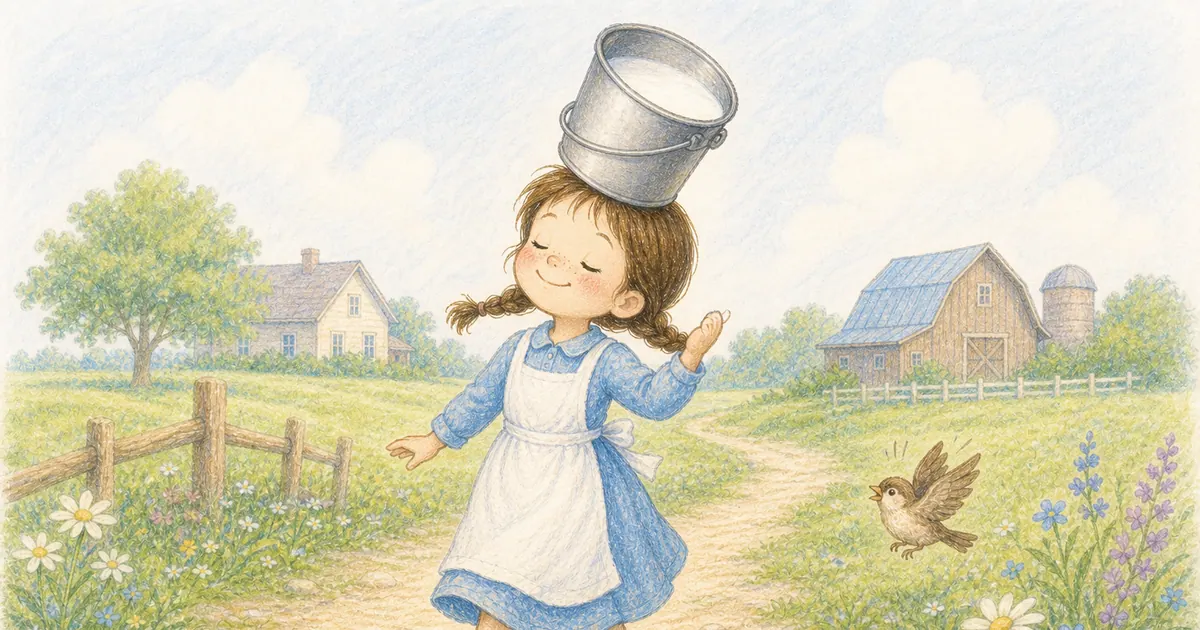 牛奶女孩與水桶插畫:第 4 段